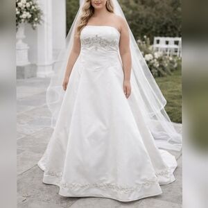 Eden Bridals White Beaded Strapless Satin Corset Back Wedding Dress sz 16